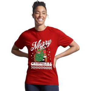 Christmas Red Round Neck Cotton T-Shirt